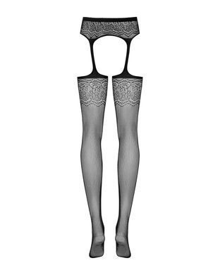 (SALE) Сетчатые чулки-стокинги с цветочным рисунком Obsessive Garter stockings S207 S/M/L, черные, имитация SO7266 фото Купить   Obsessive (Польща) 812 грн