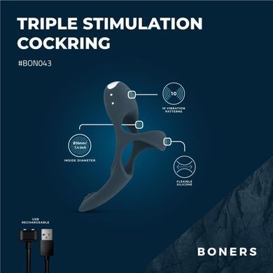 Ерекційне кільце Boners Triple Cockring SX3053 фото Купити Ерекційне кільце Boners Triple Cockring  Boners  2 299 грн