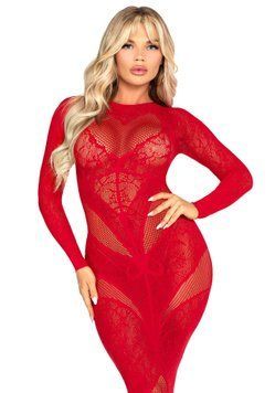 Платье Leg Avenue Lace and Net Bodycon Gown One Size, Red SX1738 фото Купить   Leg Avenue (США) 2 401 грн