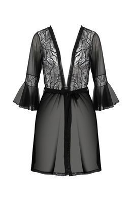 Пеньюар Passion LEAFA PEIGNOIR black, L/XL, длина чуть выше колена, широкие рукава, завязывается на пояс SX0506 фото Купить   Passion (Польща) 4 619 грн
