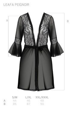 Пеньюар Passion LEAFA PEIGNOIR black, L/XL, длина чуть выше колена, широкие рукава, завязывается на пояс SX0506 фото Купить   Passion (Польща) 4 619 грн