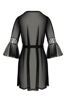 Пеньюар Passion LEAFA PEIGNOIR black, L/XL, длина чуть выше колена, широкие рукава, завязывается на пояс SX0506 фото Купить   Passion (Польща) 4 619 грн
