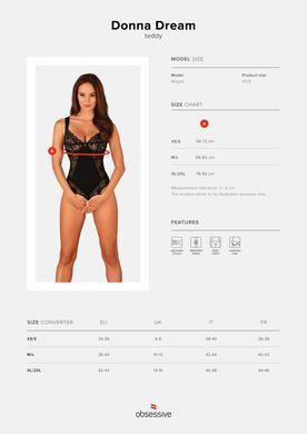 Кружевное боди Obsessive Donna Dream crotchless teddy M/L Black, открытый доступ SO8634 фото Купить   Obsessive (Польща) 1 561 грн