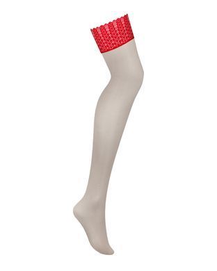 Панчохи Obsessive Ingridia stockings XS/S, бежеві з червоною резинкою SO9040 фото Купити Панчохи Obsessive Ingridia stockings XS/S, бежеві з червоною резинкою  Obsessive (Польща) 553 грн