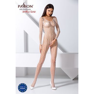 Бодістокінг Passion BS068 white, комбінезон, велика сітка, довгий рукав Passion  &mdash; фото
