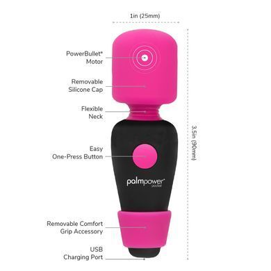 Мини-вибромассажер PalmPower Pocket с чехлом на молнии, водостойкий, перезаряжаемый, длина 9 см SO2735 фото Купить   PalmPower (Канада) 1 736 грн
