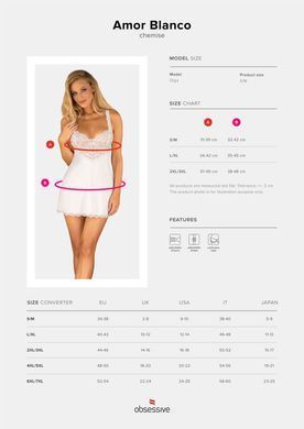 Сорочка Obsessive Amor Blanco underwire chemise & thong white S/M SX1126 фото Купить   Obsessive (Польща) 2 254 грн
