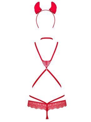 Еротичний костюм чортика зі стреп Obsessive Evilia teddy red S/M, боді, чокер, накладки на соски, обруч з ріжками SO7706 фото Купити Еротичний костюм чортика зі стреп Obsessive Evilia teddy red S/M, боді, чокер, накладки на соски, обруч з ріжками  Obsessive (Польща) 1 690 грн