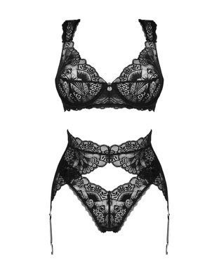 Комплект білизни Obsessive Donna Dream 3-pcs set XS/S Black, бюстгальтер, стрінги, пояс для панчіх SO8636 фото Купити Комплект білизни Obsessive Donna Dream 3-pcs set XS/S Black, бюстгальтер, стрінги, пояс для панчіх  Obsessive (Польща) 2 013 грн