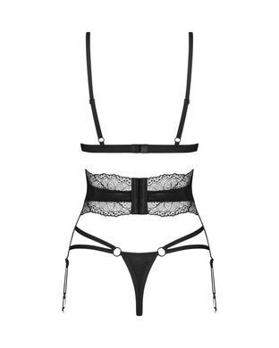Комплект Obsessive Lobellis 3-pcs set, XS/S, черный, лиф с мягкой чашкой, стринги, пояс для чулок SX1017 фото Купить   Obsessive (Польща) 1 745 грн