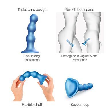 Насадка для страпона Strap-On-Me Dildo Plug Balls Blue Metallic S SO8992 фото Купити Насадка для страпона Strap-On-Me Dildo Plug Balls Blue Metallic S  Strap-On-Me (Франція) 1 690 грн