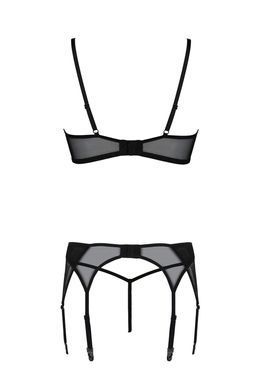 Комплект Passion LEAFA SET black, L/XL, кружево+сетка, бюстгальтер на косточках, стринги, пояс для чулок SX0509 фото Купить   Passion (Польща) 3 141 грн