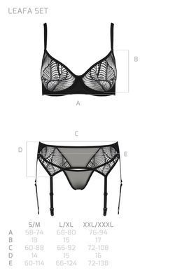 Комплект Passion LEAFA SET black, L/XL, кружево+сетка, бюстгальтер на косточках, стринги, пояс для чулок SX0509 фото Купить   Passion (Польща) 3 141 грн