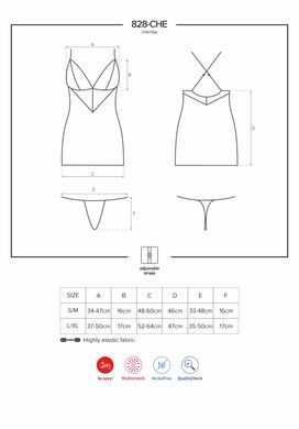 Сатиновый комплект для сна с кружевом Obsessive 828-CHE-1 chemise & thong S/M, черный, сорочка, стри SO7171 фото Купить   Obsessive (Польща) 1 348 грн