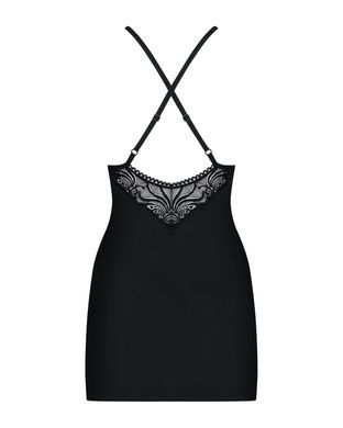 Сатиновый комплект для сна с кружевом Obsessive 828-CHE-1 chemise & thong S/M, черный, сорочка, стри SO7171 фото Купить   Obsessive (Польща) 1 348 грн