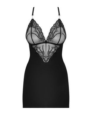 Сатиновый комплект для сна с кружевом Obsessive 828-CHE-1 chemise & thong S/M, черный, сорочка, стри SO7171 фото Купить   Obsessive (Польща) 1 348 грн