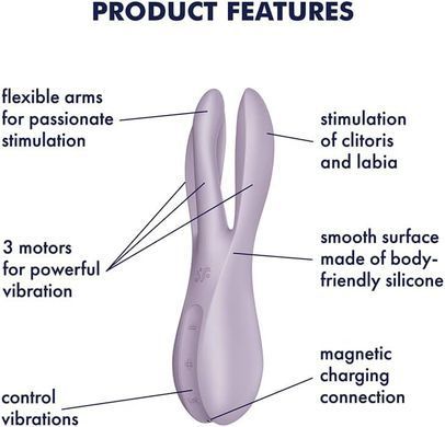 Кліторальний вібратор Satisfyer Threesome 2 Violet, 3 гнучкі пальчики, 3 мотори SX1213 фото Купити Кліторальний вібратор Satisfyer Threesome 2 Violet, 3 гнучкі пальчики, 3 мотори  Satisfyer (Німеччина) 1 903 грн
