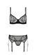Комплект Passion LEAFA SET black, L/XL, кружево+сетка, бюстгальтер на косточках, стринги, пояс для чулок SX0509 фото 3