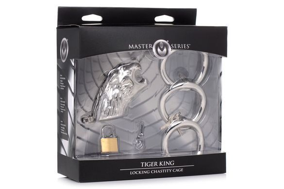 Клетка для пениса Master Series: Tiger King Cock Cage With Lock, три кольца, замок, три ключа SO8795 фото Купить   Master Series (США) 5 746 грн
