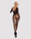 Бодистокинг Obsessive Bodystocking F210 S/M/L black, рукава-митенки, сетка, цветное кружево SO7221 фото 5