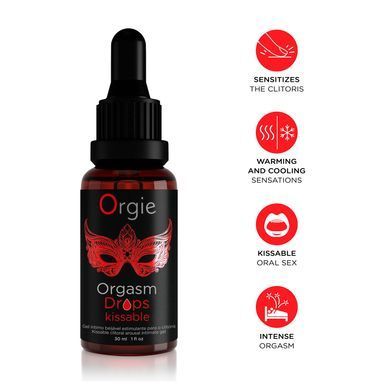 Возбуждающие капли для клитора Orgie Orgasm Drops Kissable, 30 мл, тепло-холод, вкус яблока SX1531 фото Купить   Orgie (Бразилія-Португалія) 674 грн