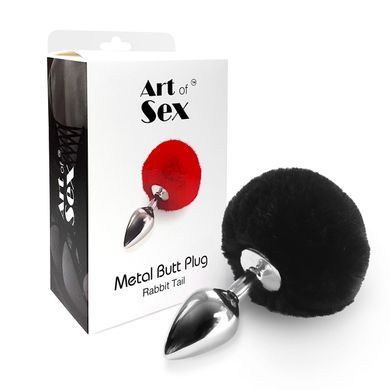 Металлическая анальная пробка М Art of Sex - Metal Butt plug Rabbit Tail Black, диаметр 3,4 см SO6961 фото Купить   Art of Sex  553 грн