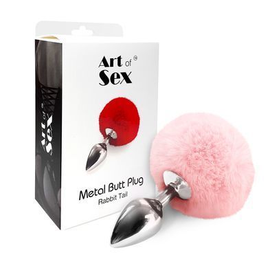 Металлическая анальная пробка М Art of Sex - Metal Butt plug Rabbit Tail Soft pink, диаметр 3,4 см SO6692 фото Купить   Art of Sex  553 грн