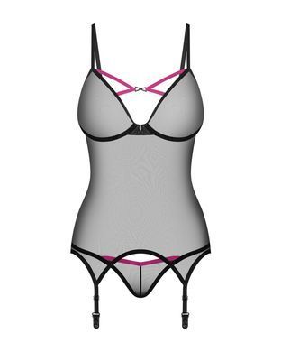 Корсет Obsessive Novenes corset & thong, XS/S, прозрачный, открытая спина, стринги в комплекте SX0613 фото Купить   Obsessive (Польща) 1 921 грн
