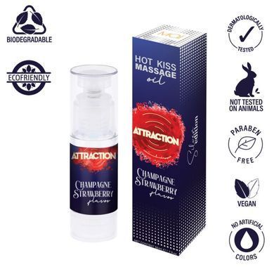 Їстівна масажна олія MAI Attraction Champagne Strawberry Hot Kiss (50 мл) SO6054 фото Купити Їстівна масажна олія MAI Attraction Champagne Strawberry Hot Kiss (50 мл)  MAI (Іспанія) 600 грн