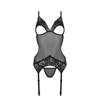 Корсет с подвязками и ажурным лифом Passion CHRISTA CORSET L/XL, black, стринги в комплекте SO5756 фото Купить   Passion (Польща) 1 690 грн