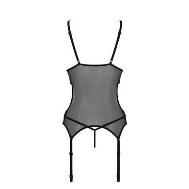 Корсет с подвязками и ажурным лифом Passion CHRISTA CORSET L/XL, black, стринги в комплекте SO5756 фото Купить   Passion (Польща) 1 690 грн