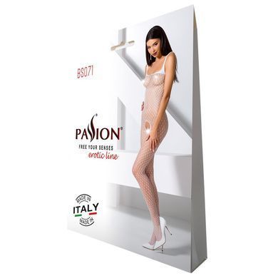 Бодистокинг Passion BS071 white, комбинезон на бретелях PBS071W фото Купить   Passion (Польща) 803 грн