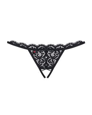 Кружевные танга с двумя отверстиями Obsessive 831-THC-1 crotchless thong S/M, черные, бантики SO7175 фото Купить   Obsessive (Польща) 572 грн
