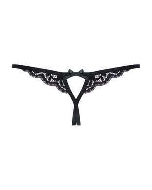 Кружевные танга с двумя отверстиями Obsessive 831-THC-1 crotchless thong S/M, черные, бантики SO7175 фото Купить   Obsessive (Польща) 572 грн
