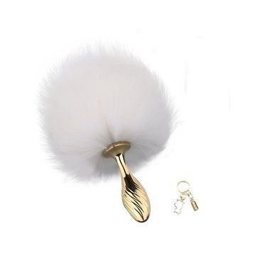 Металлическая анальная пробка Кроличий хвост LOCKINK SEVANDA White Bunny-Tail Anal Pear-shape Plug SX0868 фото Купить   LOCKINK (Китай) 1 200 грн