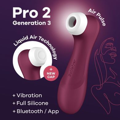 Вакуумний кліторальний стимулятор Satisfyer Pro 2 Generation 3 with Liquid Air Connect App Wіnе Red SO7774 фото Купити Вакуумний кліторальний стимулятор Satisfyer Pro 2 Generation 3 with Liquid Air Connect App Dark Grey  Satisfyer (Німеччина) 2 854 грн