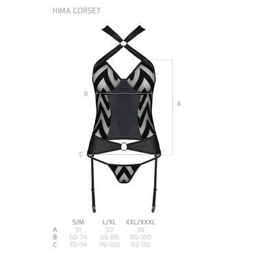 Сетчатый комплект с узором Passion HIMA CORSET L/XL, black, корсет с халтером, подвязки, трусики SO5349 фото Купить   Passion (Польща) 4 009 грн
