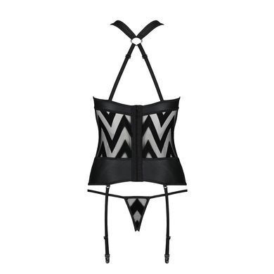 Сетчатый комплект с узором Passion HIMA CORSET L/XL, black, корсет с халтером, подвязки, трусики SO5349 фото Купить   Passion (Польща) 4 009 грн