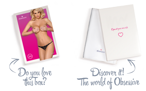 Кружевные танга с двумя отверстиями Obsessive 831-THC-1 crotchless thong S/M, черные, бантики SO7175 фото Купить   Obsessive (Польща) 572 грн