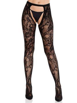 Колготки Leg Avenue Rose Lace Crotchless Tights with Open One Size Black SX2753 фото Купить   Leg Avenue (США) 729 грн