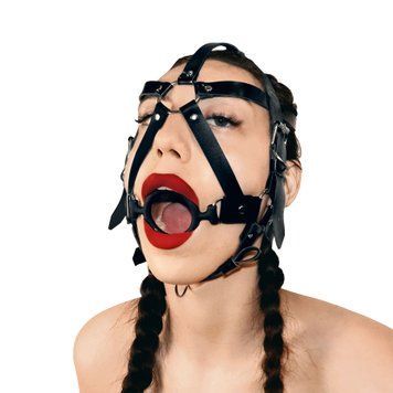 Кляп-маска с силиконовым кольцом Art of Sex - Tamer, Натуральная кожа, цвет Черный SO9664 фото Купить   Art of Sex  1 274 грн