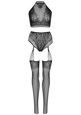 Эротический комплект Leg Avenue Crop top and garter panty Black, топ, трусики с доступом, чулки SO9156 фото Купить   Leg Avenue (США) 1 293 грн