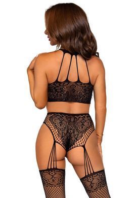 Эротический комплект Leg Avenue Crop top and garter panty Black, топ, трусики с доступом, чулки SO9156 фото Купить   Leg Avenue (США) 1 293 грн