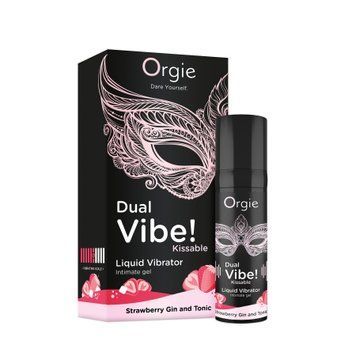 Жидкий вибратор Orgie Dual Vibe! Strawberry Gin & Tonic Kissable Liquid Vibrator, 15 мл SX1489 фото Купить   Orgie (Бразилія-Португалія) 784 грн