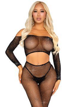 Комплект Leg Avenue Rhinestone Fishnet Crop Top and Legging One Size Black SX2756 фото Купить   Leg Avenue (США) 1 108 грн