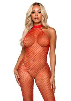Эротический сетчатый бодистокинг Leg Avenue Racer neck bodystocking Red SO9158 фото Купить   Leg Avenue (США) 821 грн