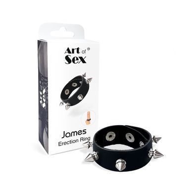 Ерекційне кільце з шипами з натуральної шкіри Art of Sex - James, колір Чорний SO6785 фото Купити Ерекційне кільце з шипами з натуральної шкіри Art of Sex - James, колір Чорний  Art of Sex  230 грн
