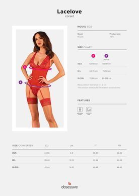 Прозрачный корсет Obsessive Lacelove corset XS/S Red, кружево, подвязки для чулок SO8649 фото Купить   Obsessive (Польща) 1 616 грн
