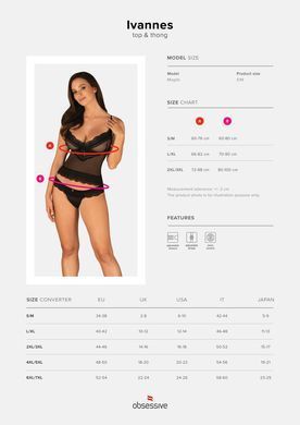 Полупрозрачный набор с украшениями Obsessive Ivannes top & thong S/M, черный, топ и танга SO7283 фото Купить   Obsessive (Польща) 1 561 грн