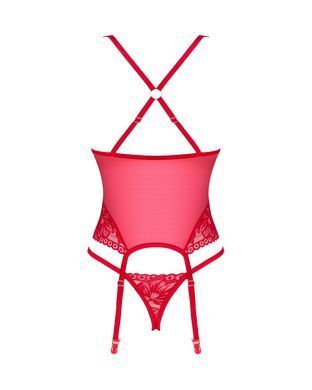 Прозрачный корсет Obsessive Lacelove corset XS/S Red, кружево, подвязки для чулок SO8649 фото Купить   Obsessive (Польща) 1 616 грн